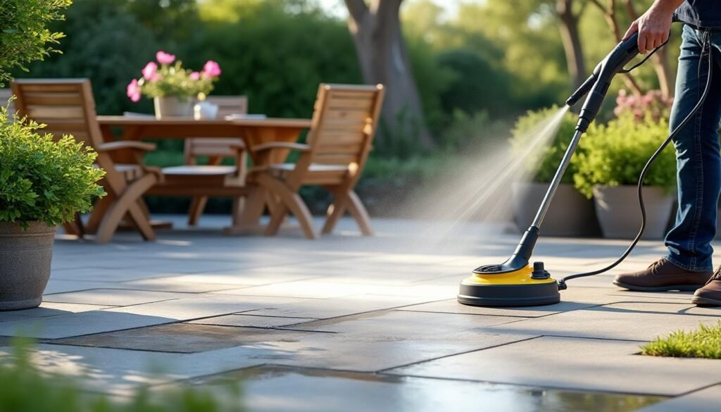 découvrez nos conseils pour nettoyer vos dalles de terrasse avec un nettoyeur haute pression sans les abîmer, et préserver leur beauté durablement.